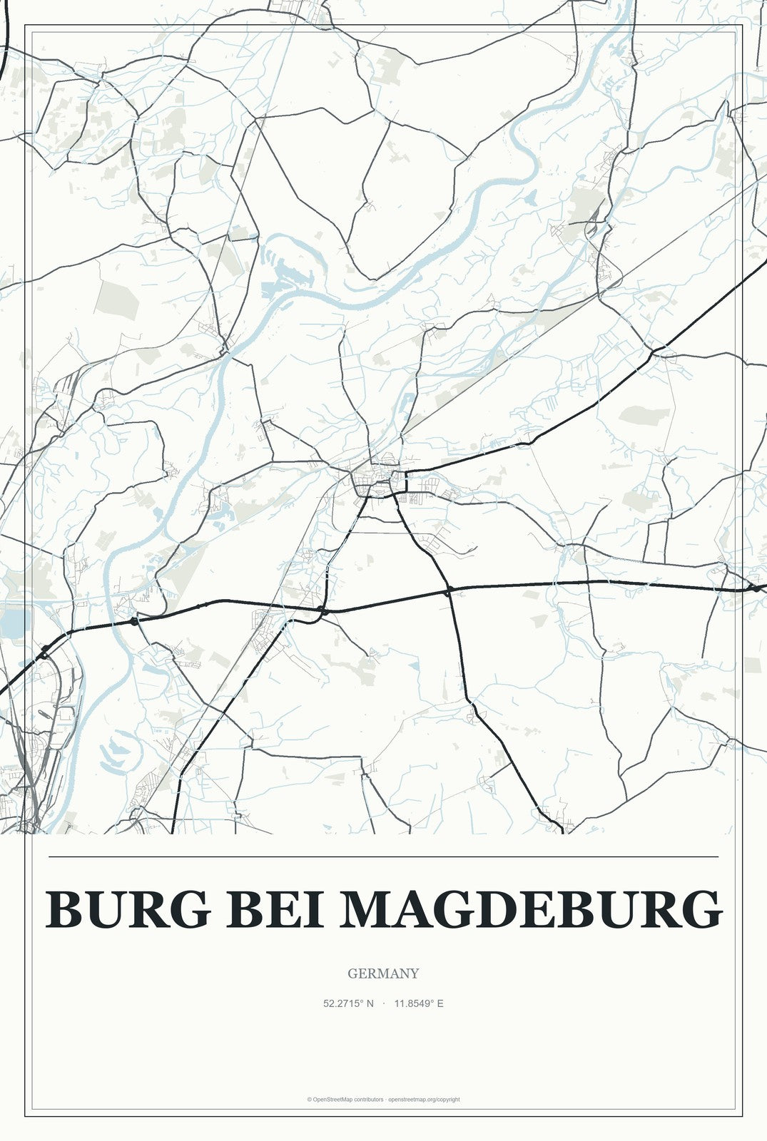 Burg bei Magdeburg, Germany City Map Aluminum Sign in Gallery Air style
