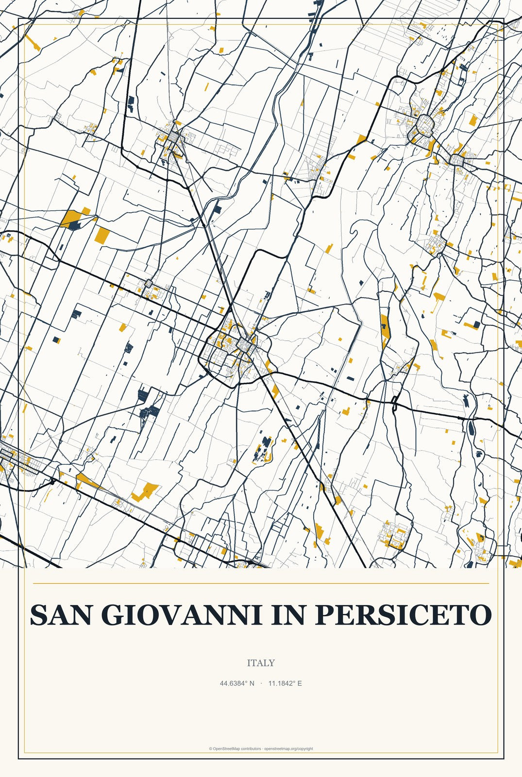 San Giovanni in Persiceto, Italy City Map Aluminum Sign in Citrine Modern style