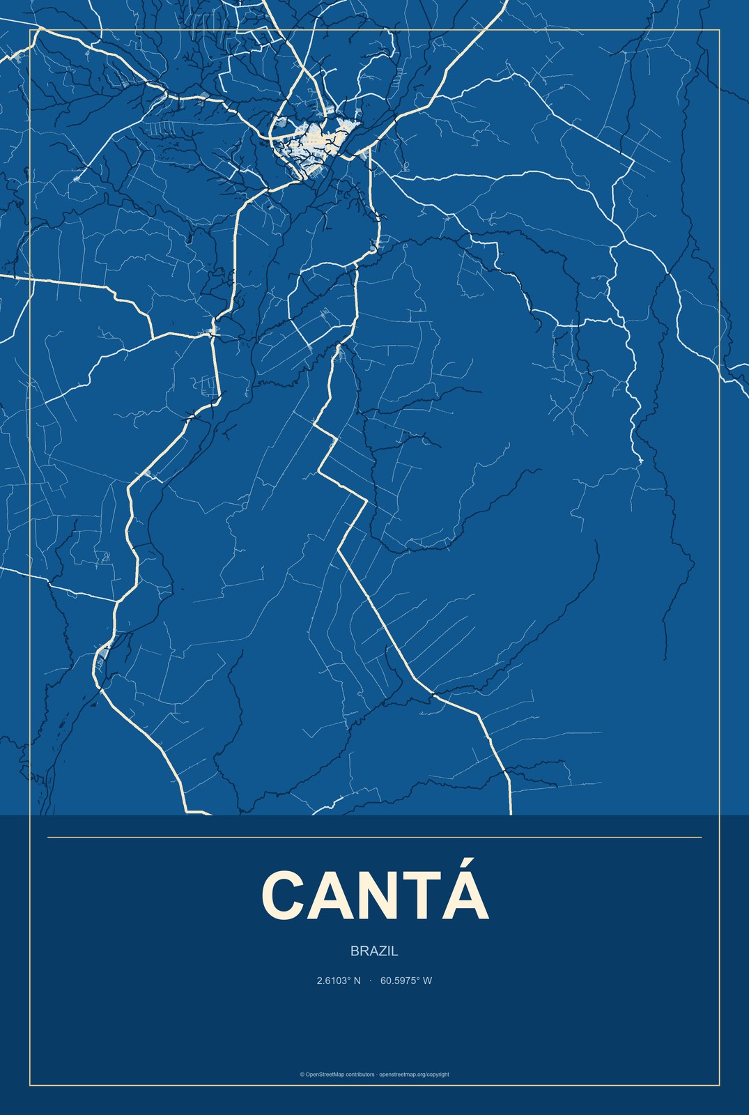 Cantá, Brazil City Map Aluminum Sign in Harbor Cobalt style