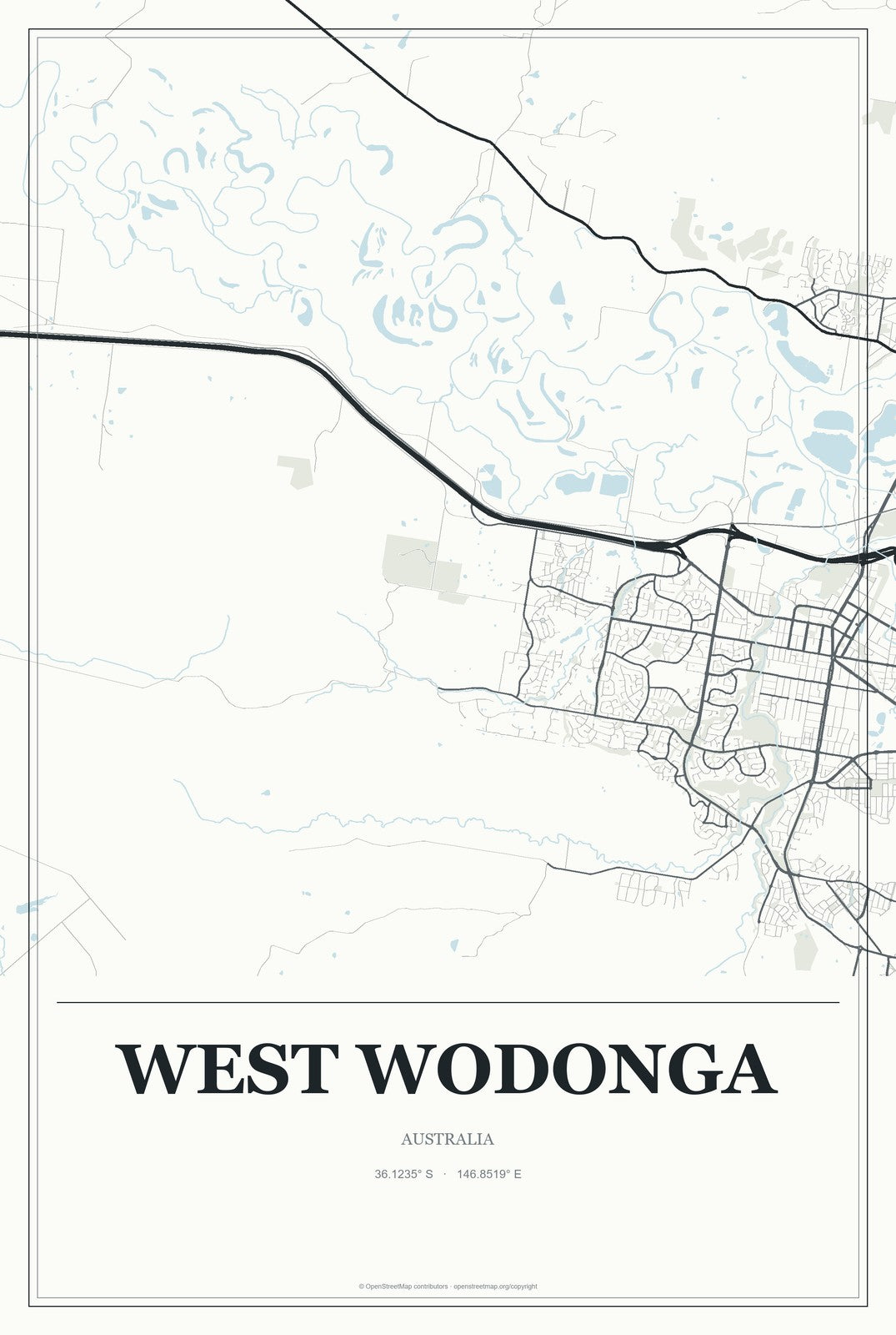 West Wodonga, Australia City Map Aluminum Sign in Gallery Air style