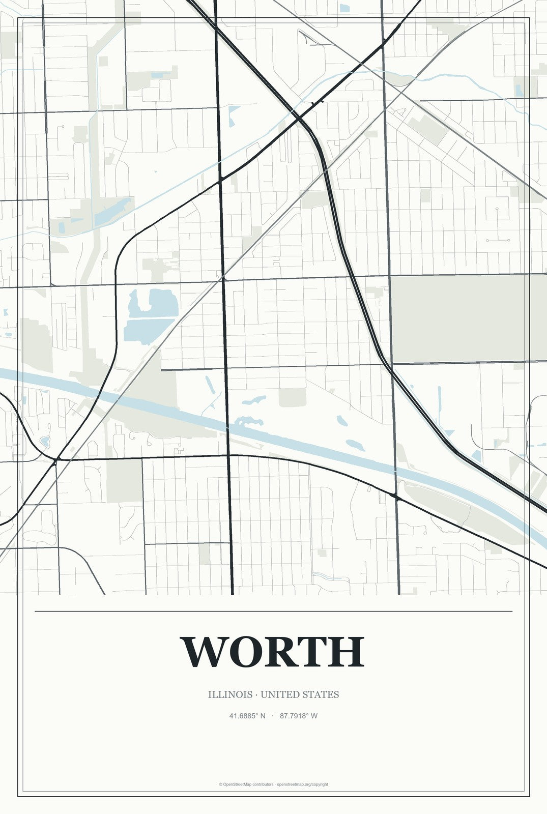 Worth, Illinois City Map Aluminum Sign in Gallery Air style