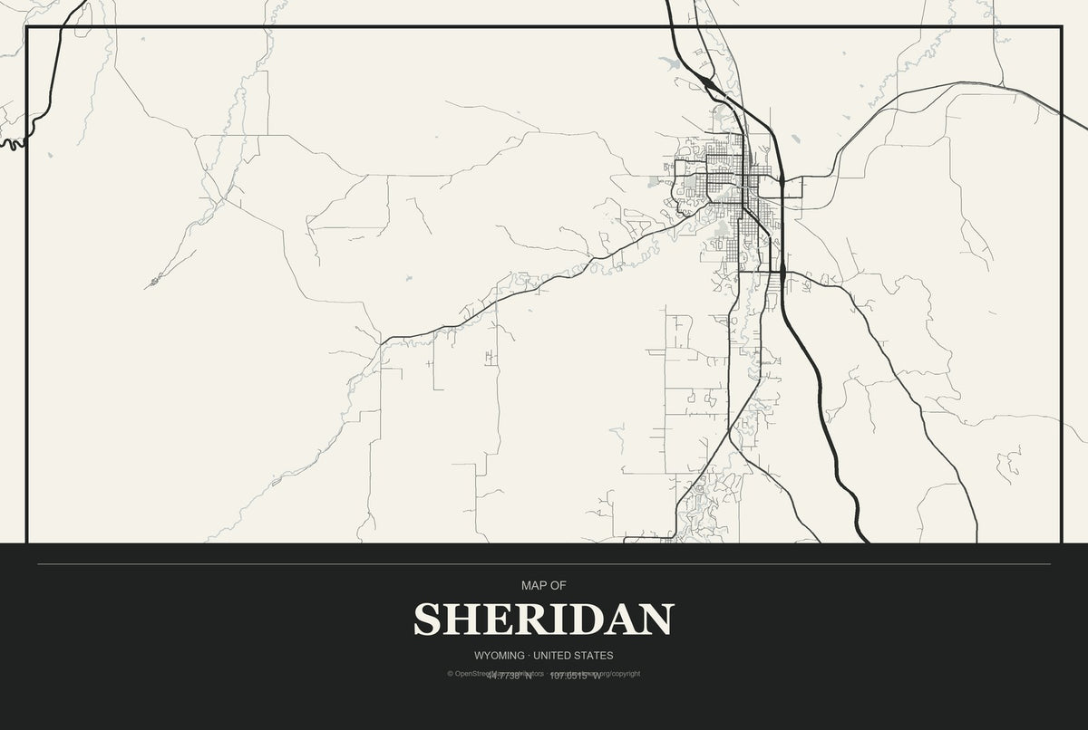 Sheridan, Wyoming City Map Aluminum Sign in Museum Plaque style