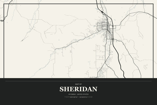 Sheridan, Wyoming City Map Aluminum Sign in Museum Plaque style