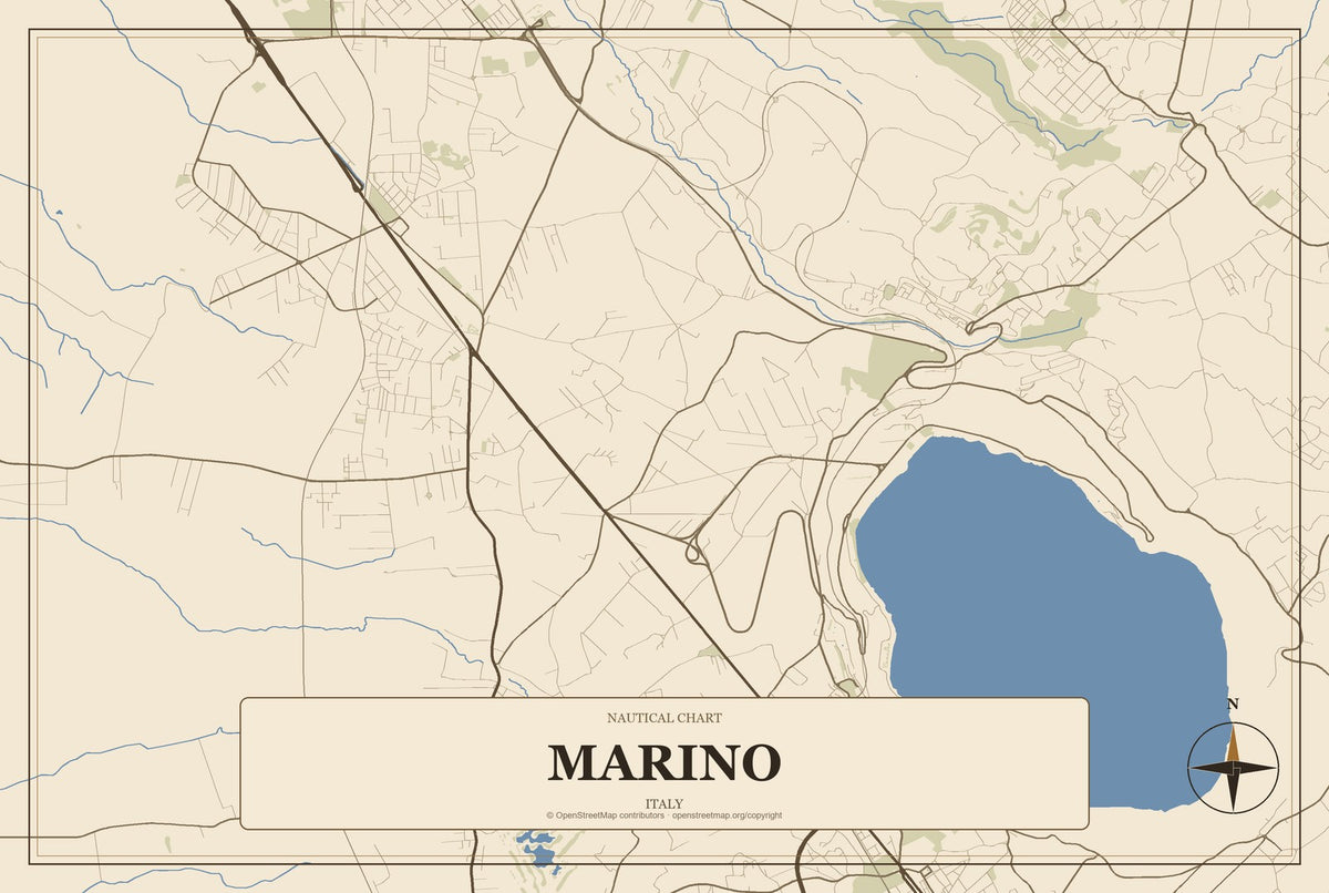 Marino, Italy City Map Aluminum Sign in Heritage Nautical style