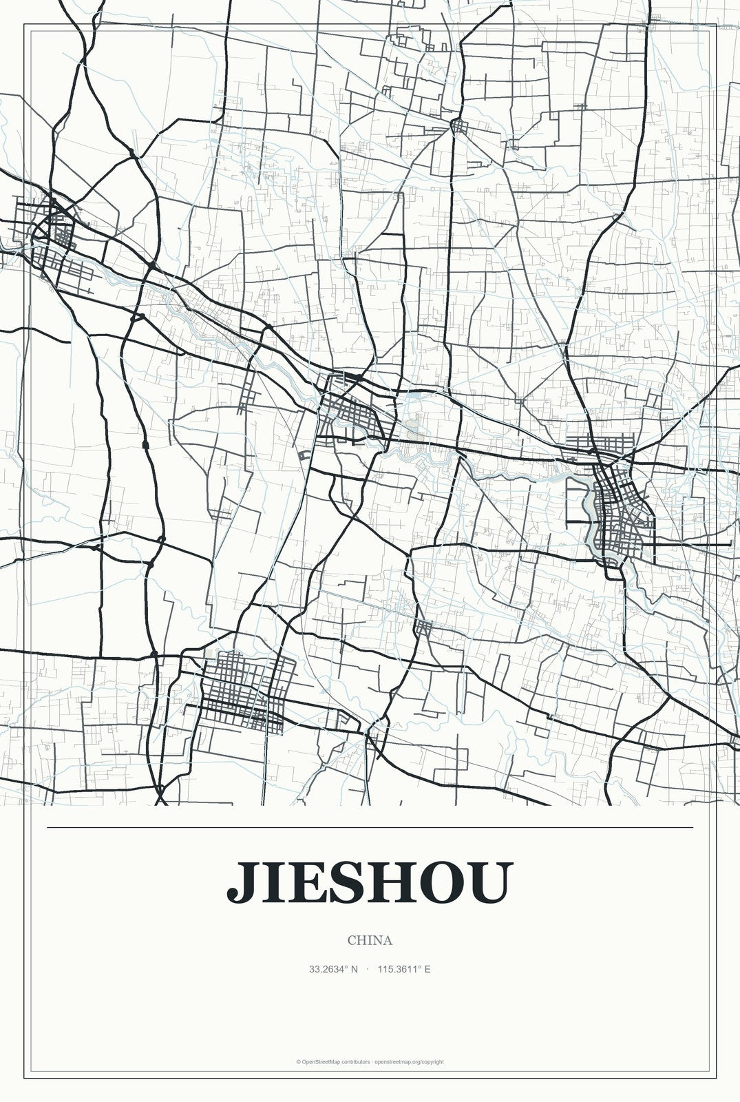 Jieshou, China City Map Aluminum Sign in Gallery Air style