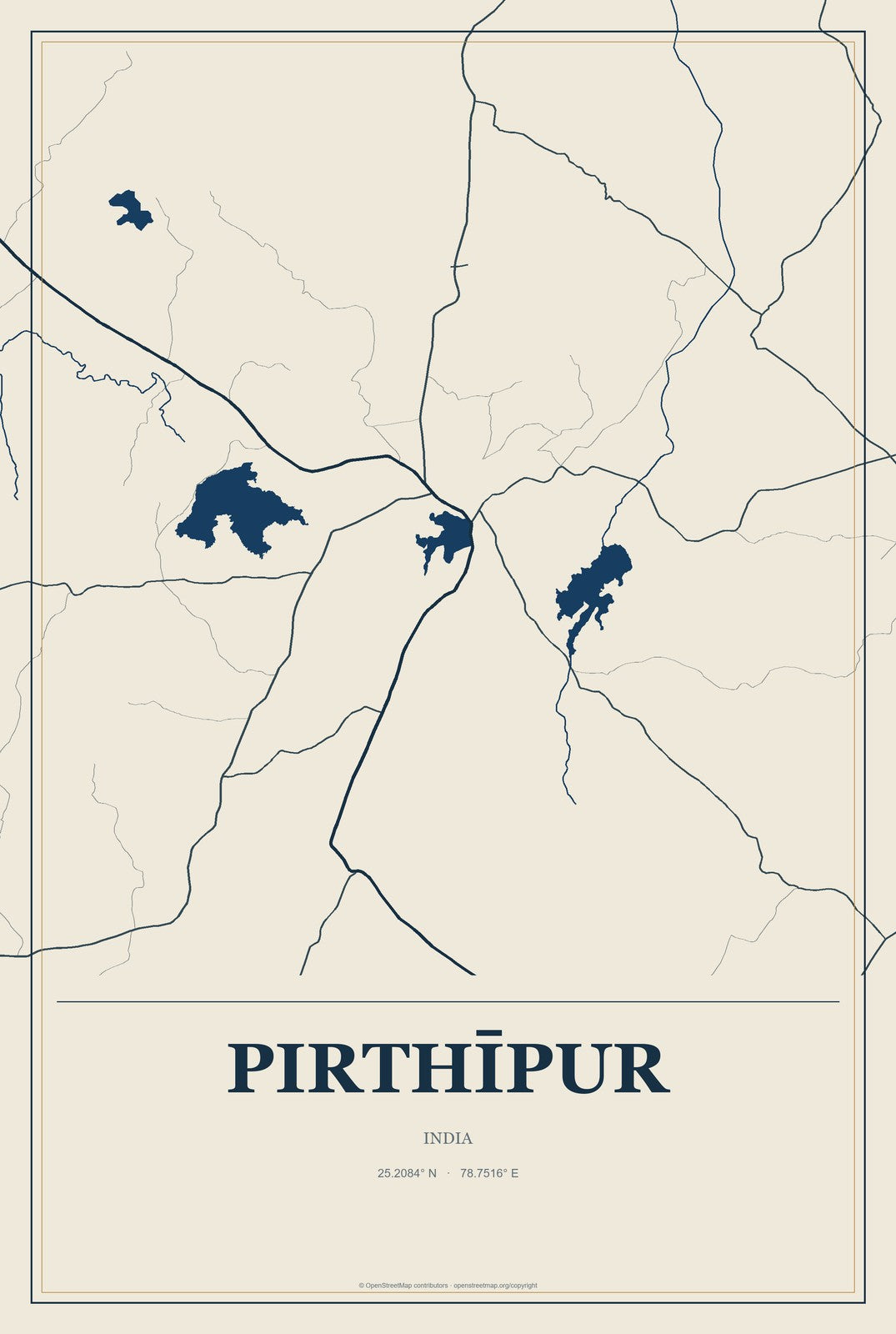 Pirthīpur, India City Map Aluminum Sign in Coastal Cutout style