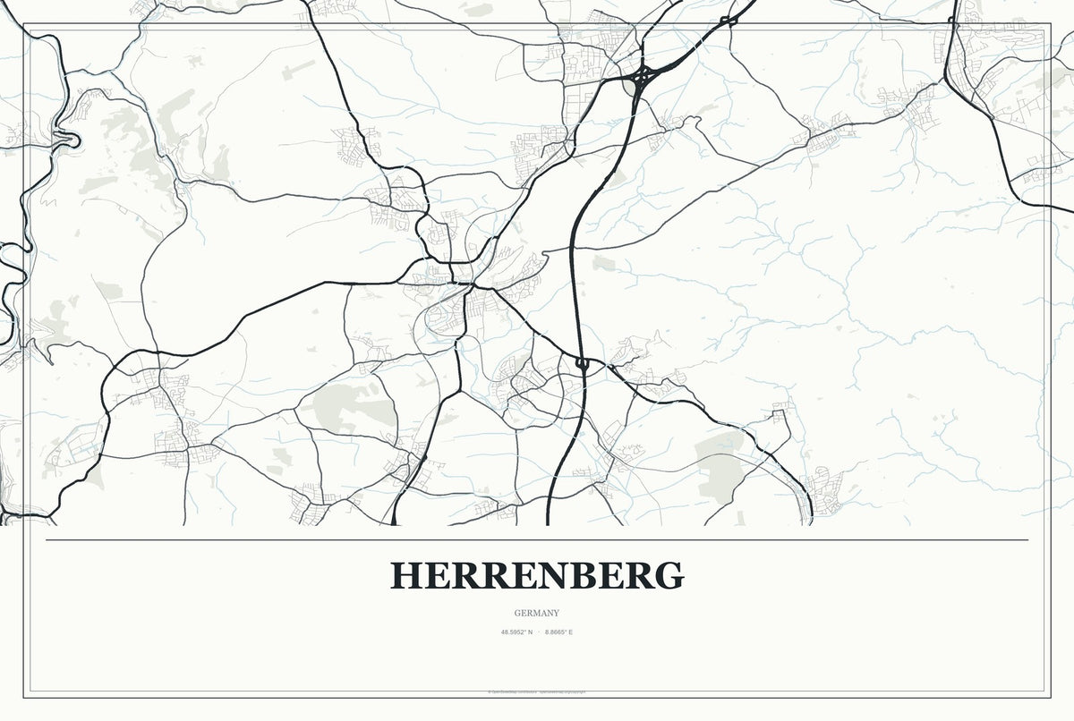 Herrenberg, Germany City Map Aluminum Sign in Gallery Air style