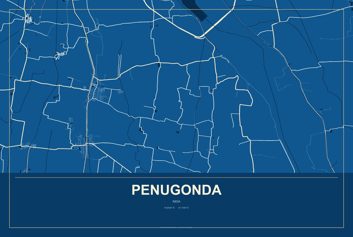 Penugonda, India City Map Aluminum Sign in Harbor Cobalt style