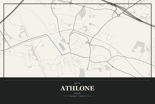 Athlone, Ireland City Map Aluminum Sign in Museum Plaque style