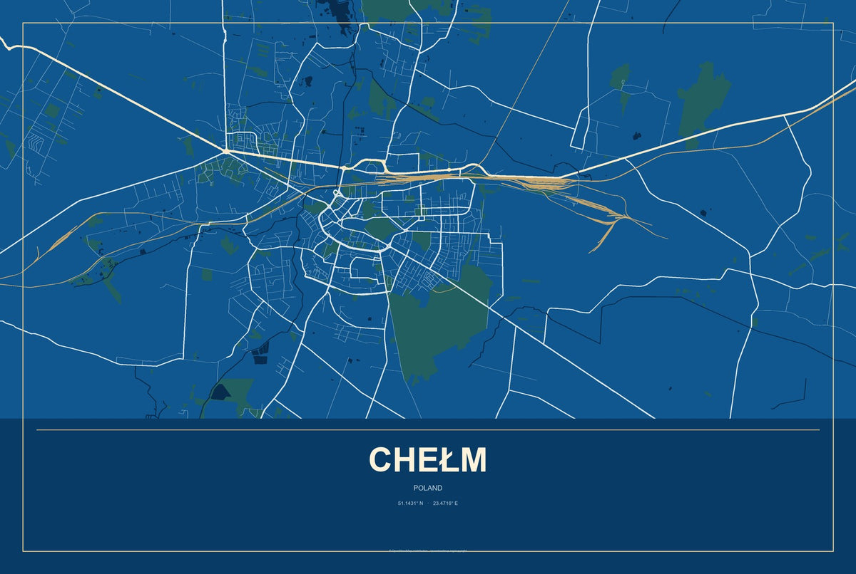 Chełm, Poland City Map Aluminum Sign in Harbor Cobalt style