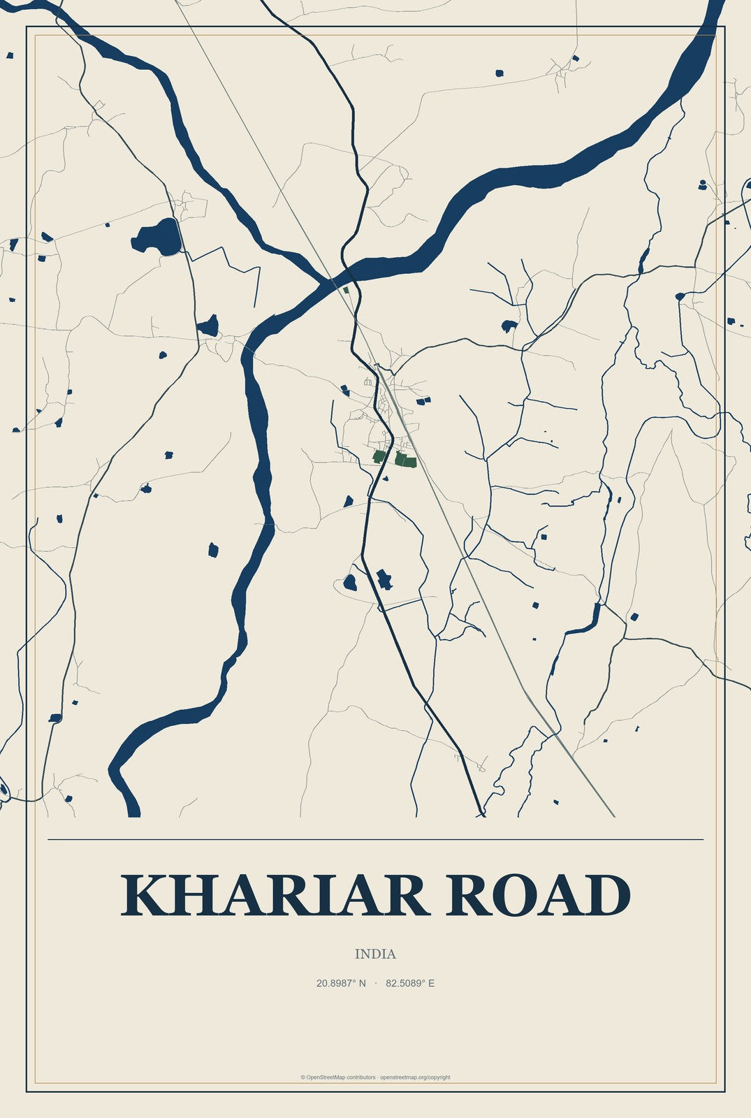 Khariar Road, India City Map Aluminum Sign in Coastal Cutout style