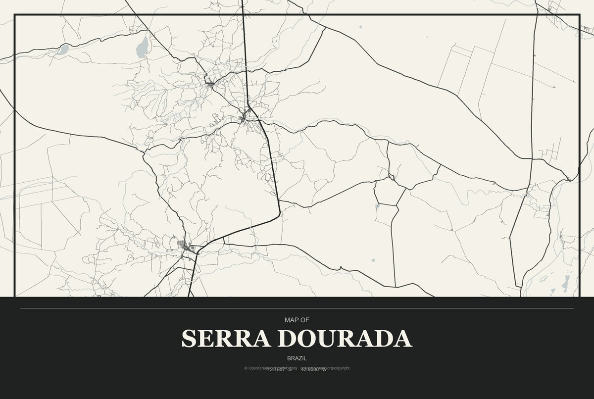 Serra Dourada, Brazil City Map Aluminum Sign in Museum Plaque style