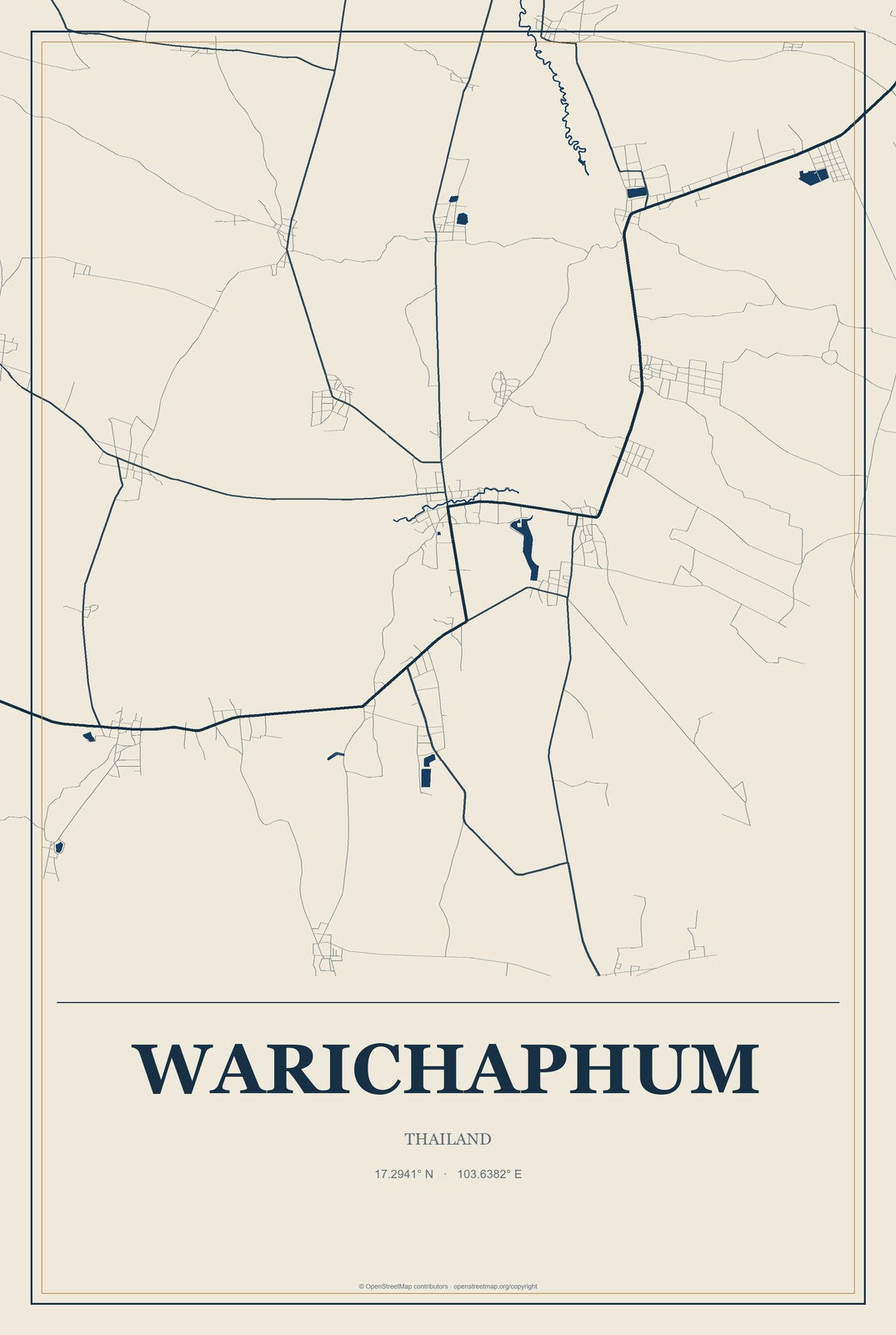 Warichaphum, Thailand City Map Aluminum Sign in Coastal Cutout style