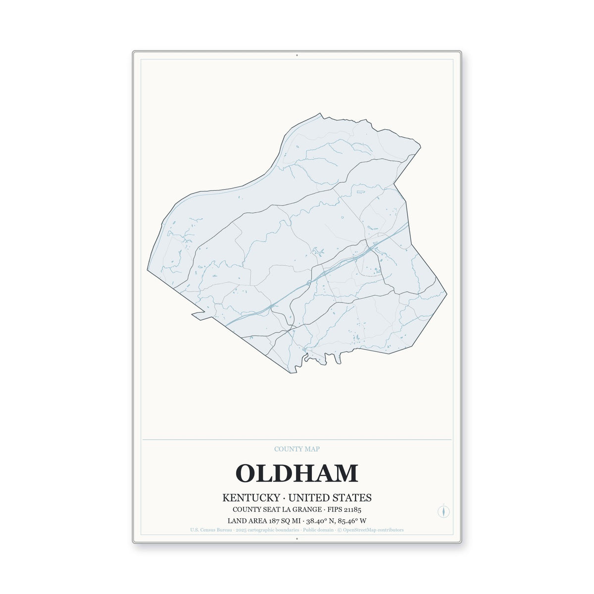 Oldham County, Kentucky Map Aluminum Sign in Gallery Air style