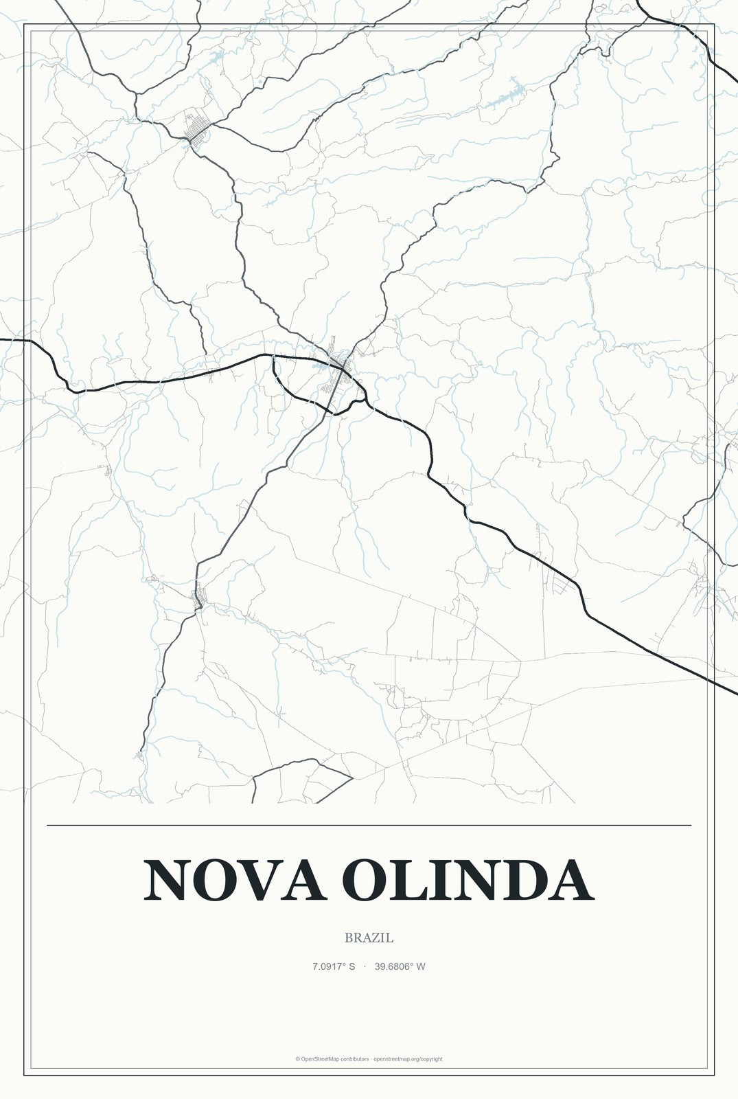 Nova Olinda, Tocantins, Brazil City Map Aluminum Sign in Gallery Air style