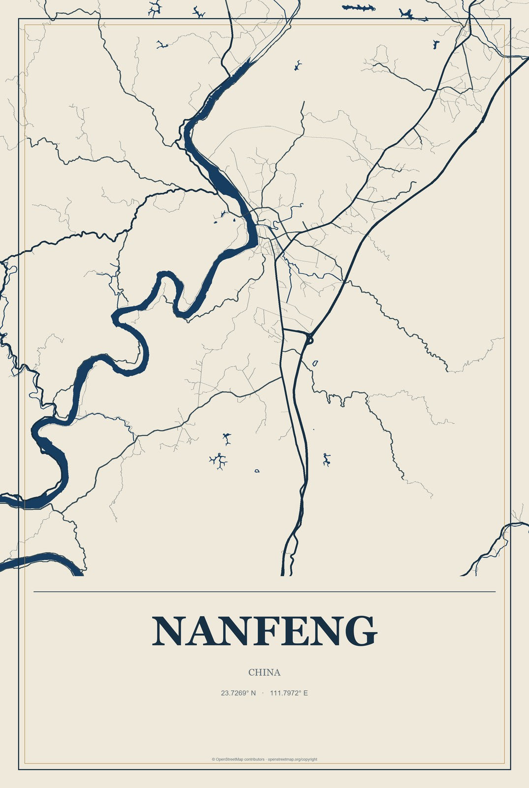 Nanfeng, Guangdong, China City Map Aluminum Sign in Coastal Cutout style