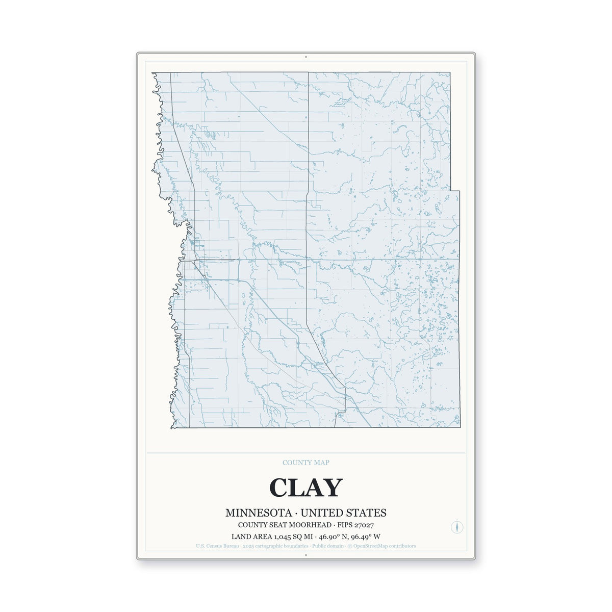 Clay County, Minnesota Map Aluminum Sign in Gallery Air style
