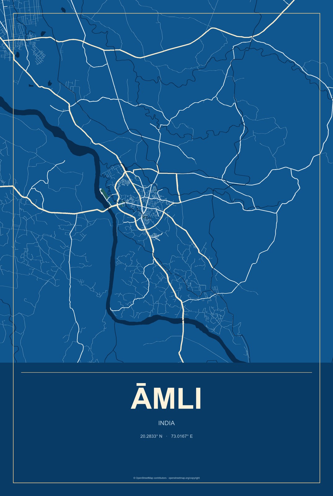 Āmli, India City Map Aluminum Sign in Harbor Cobalt style