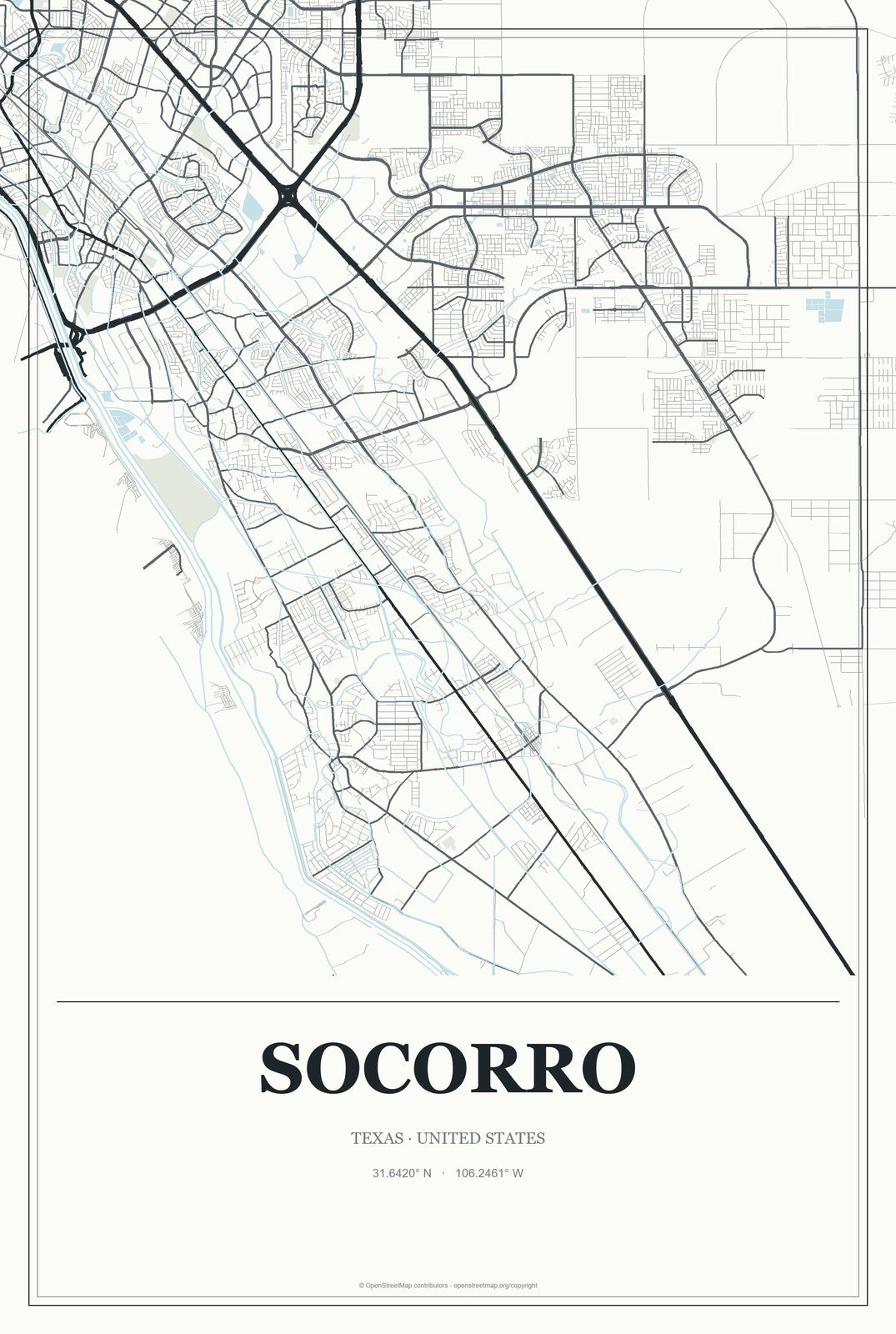 Socorro, Texas City Map Aluminum Sign in Gallery Air style