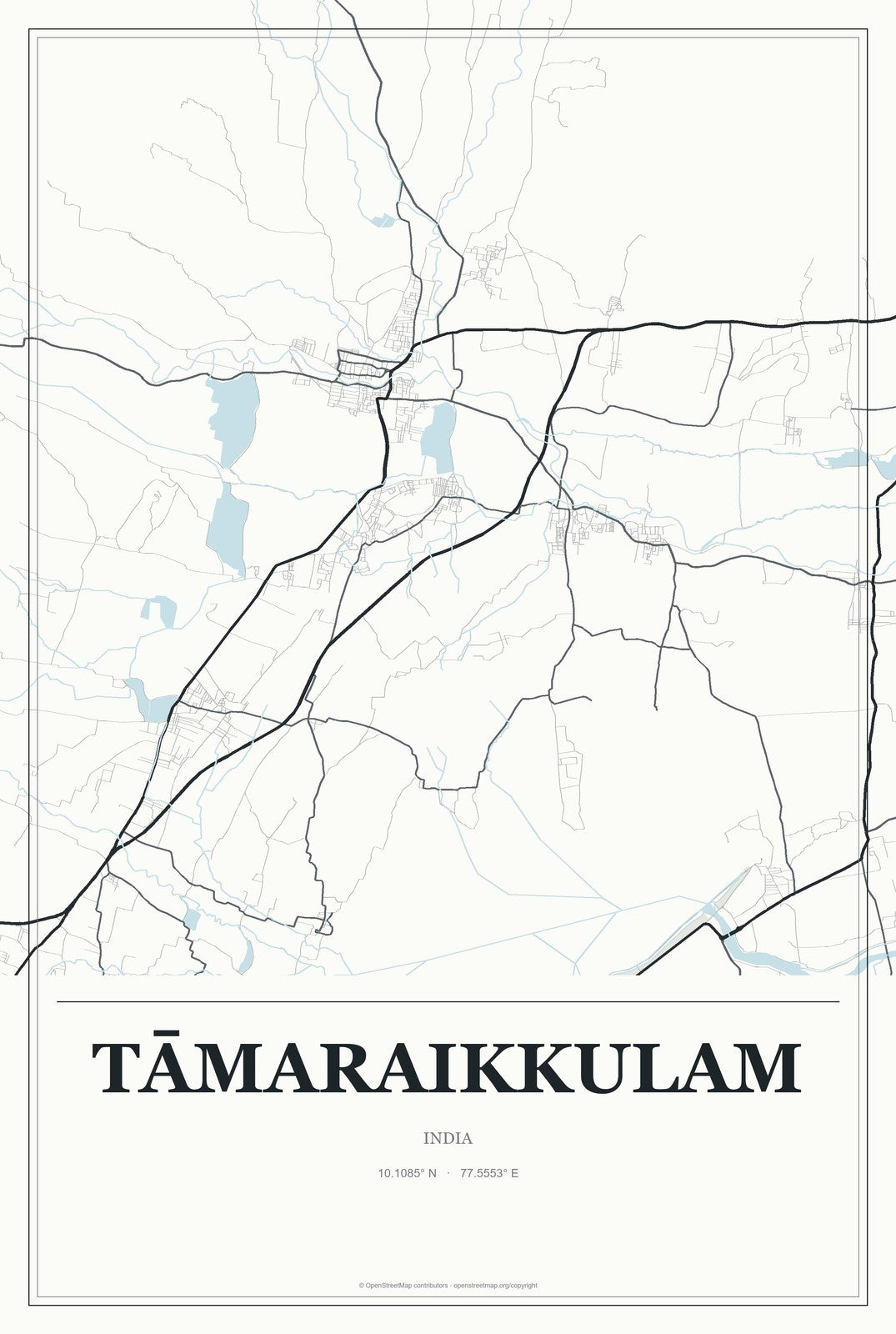 Tāmaraikkulam, India City Map Aluminum Sign in Gallery Air style