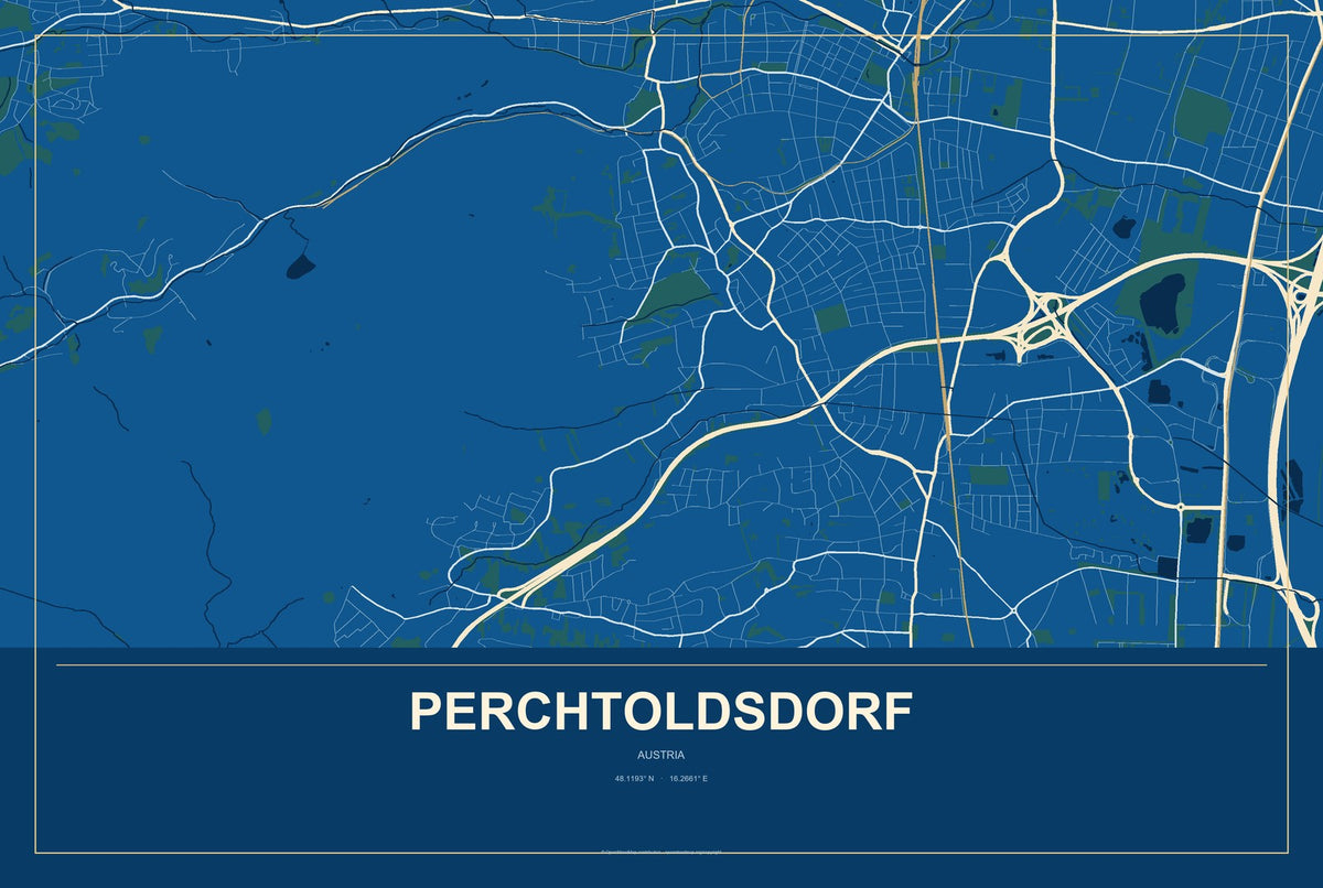 Perchtoldsdorf, Austria City Map Aluminum Sign in Harbor Cobalt style