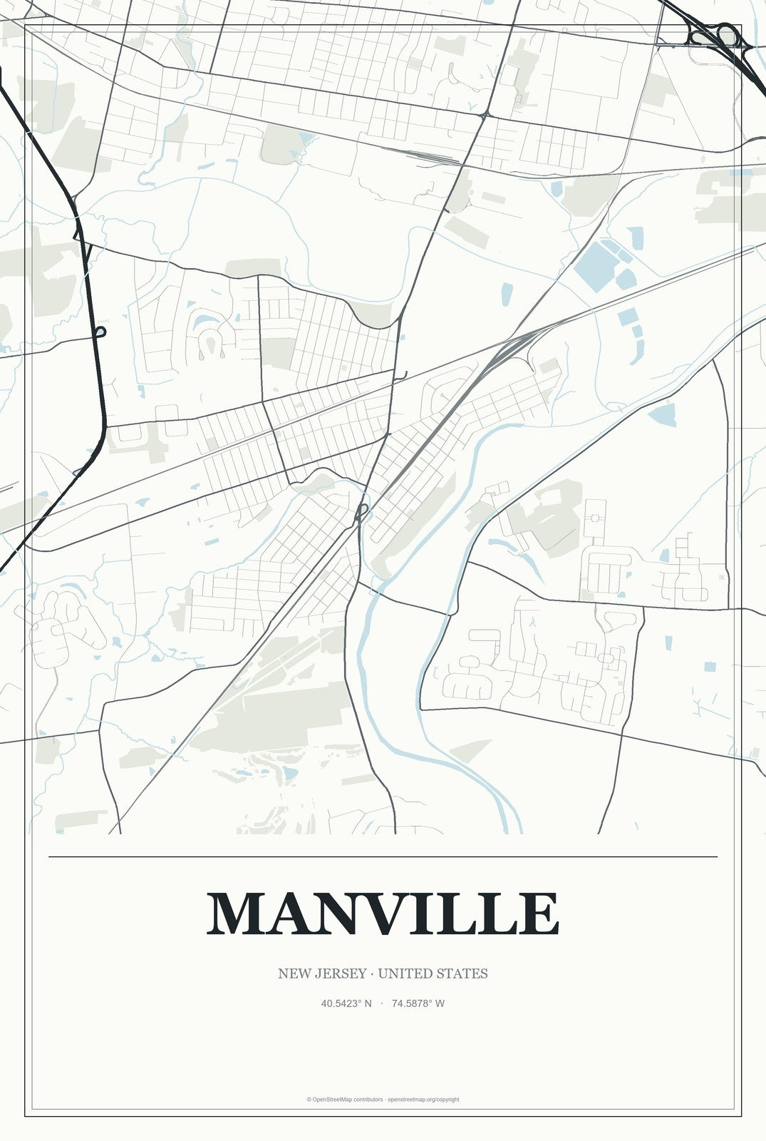 Manville, New Jersey City Map Aluminum Sign in Gallery Air style