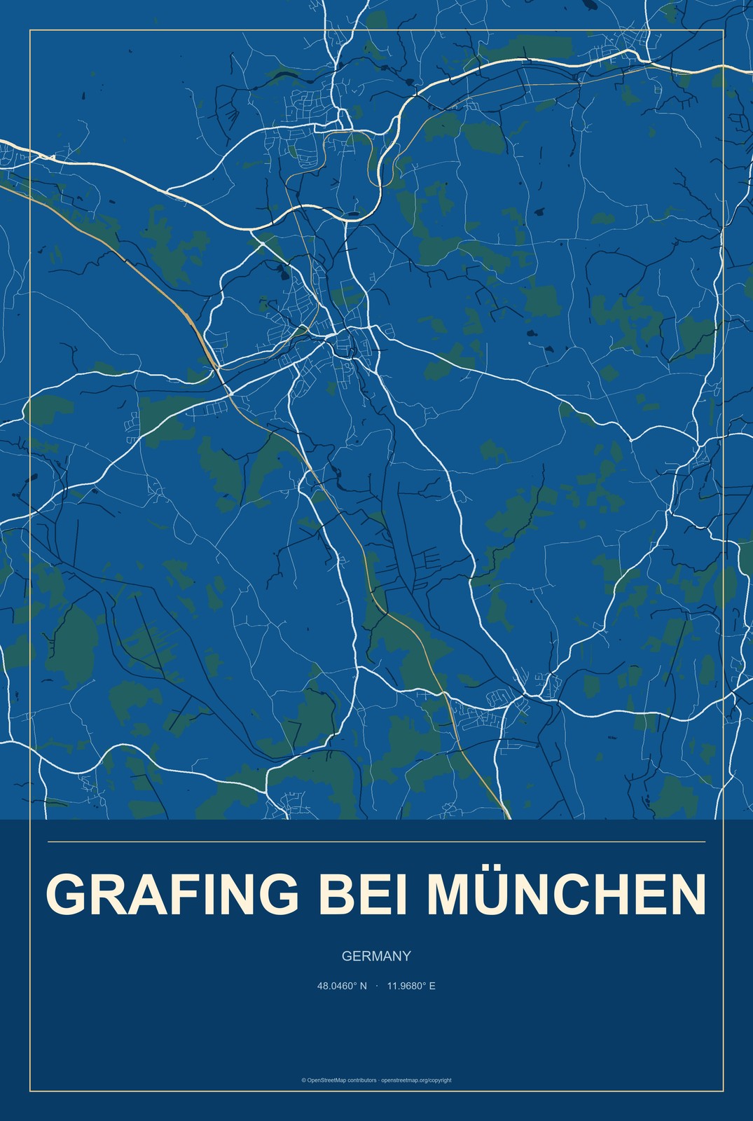 Grafing bei München, Germany City Map Aluminum Sign in Harbor Cobalt style