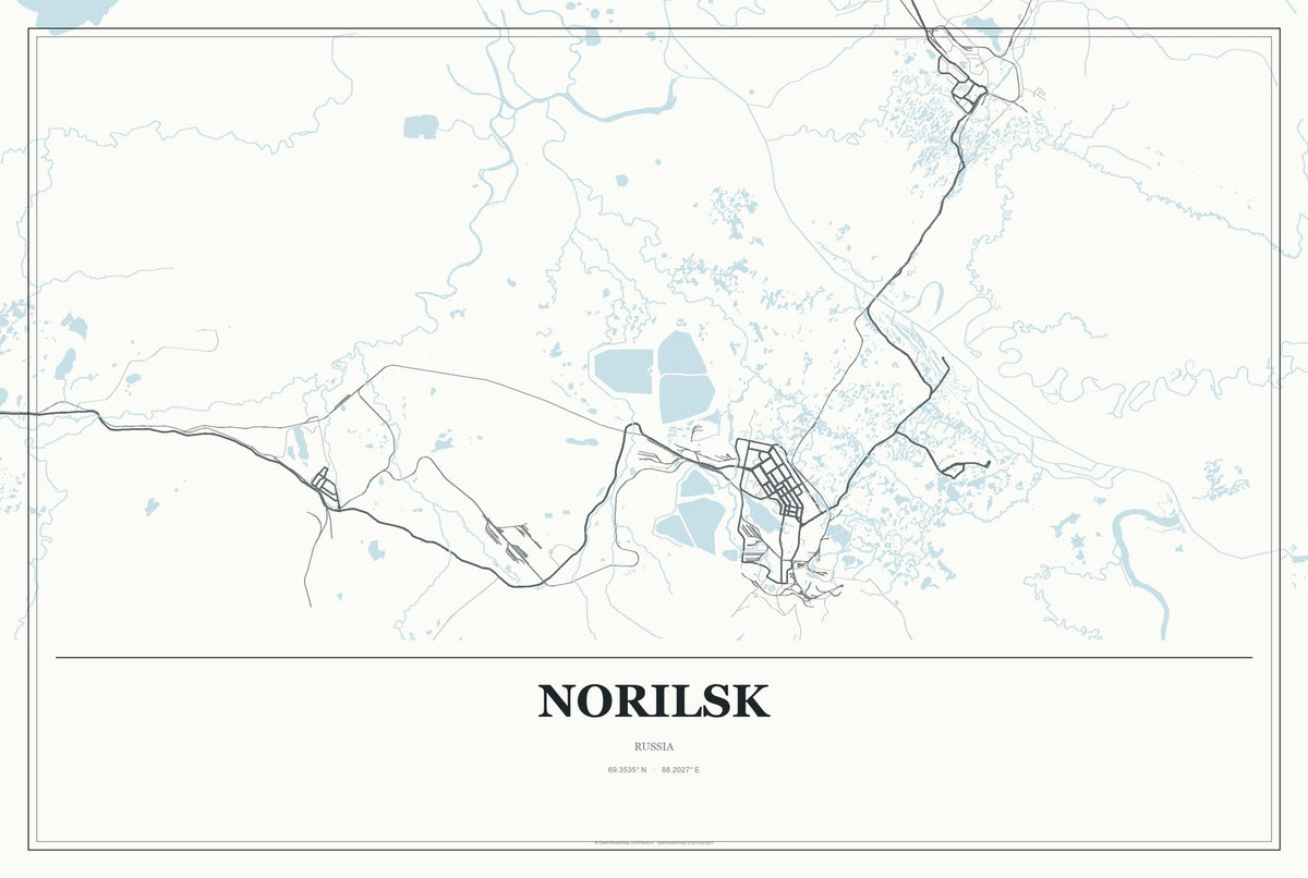 Norilsk, Russia City Map Aluminum Sign in Gallery Air style