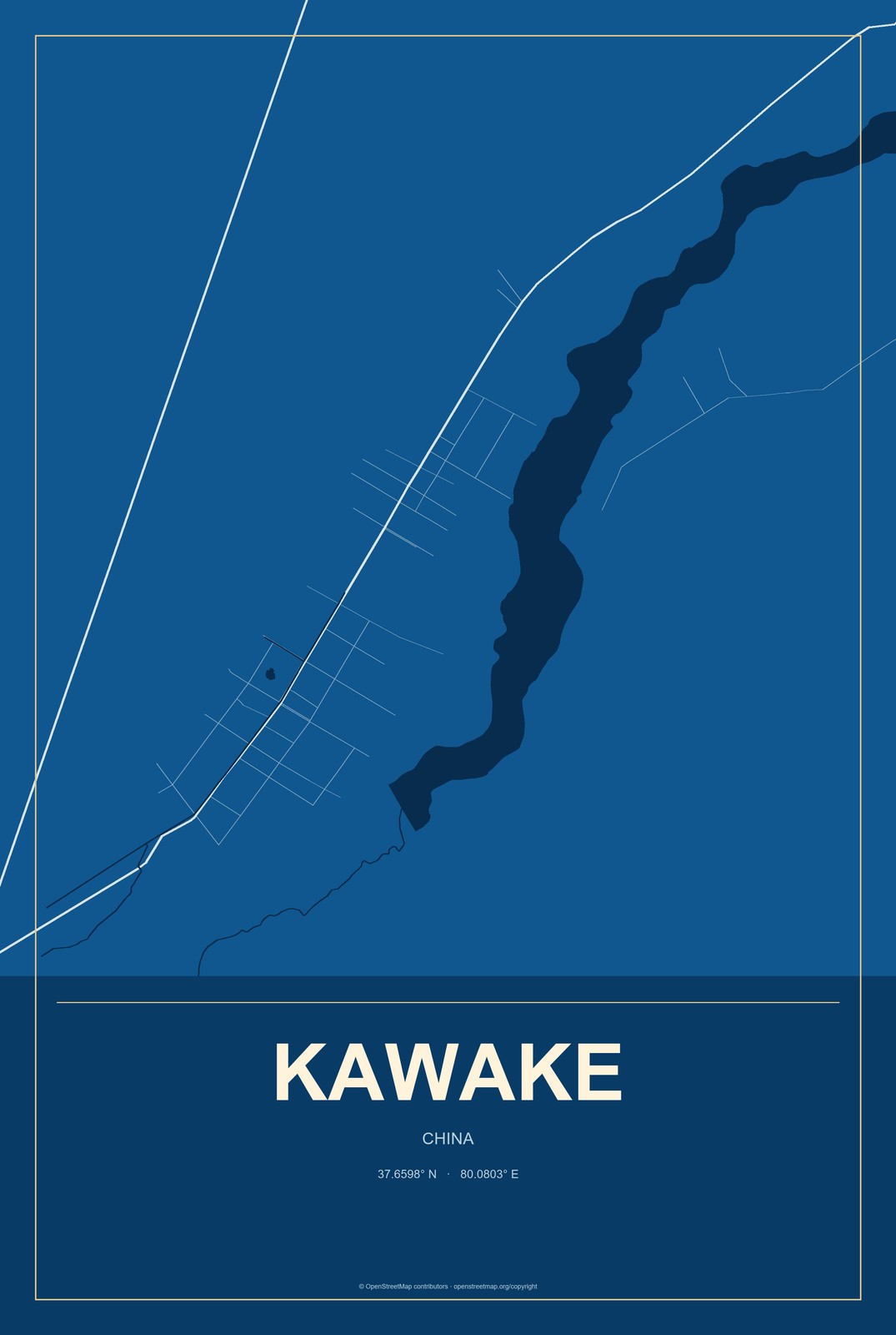 Kawake, China City Map Aluminum Sign in Harbor Cobalt style