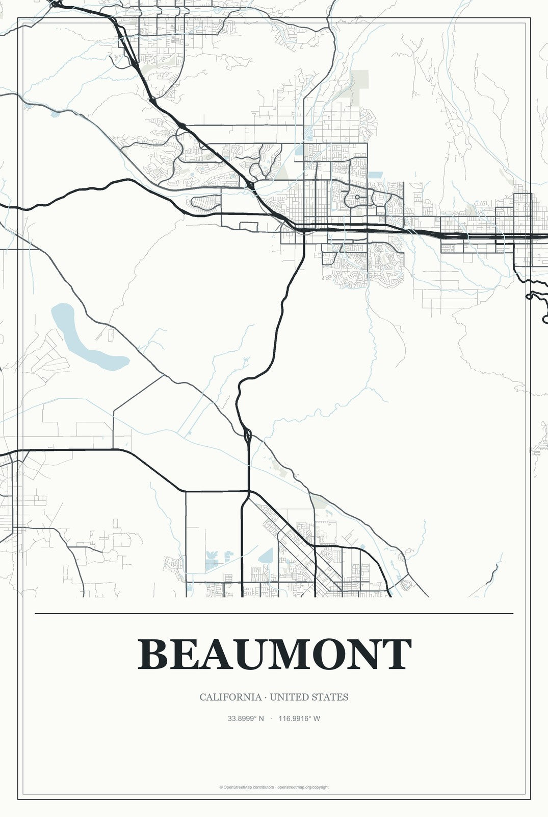 Beaumont, California City Map Aluminum Sign in Gallery Air style
