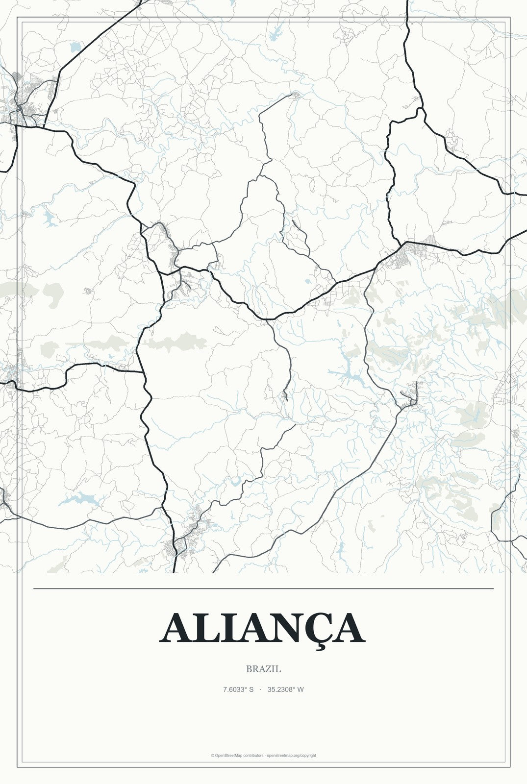 Aliança, Brazil City Map Aluminum Sign in Gallery Air style
