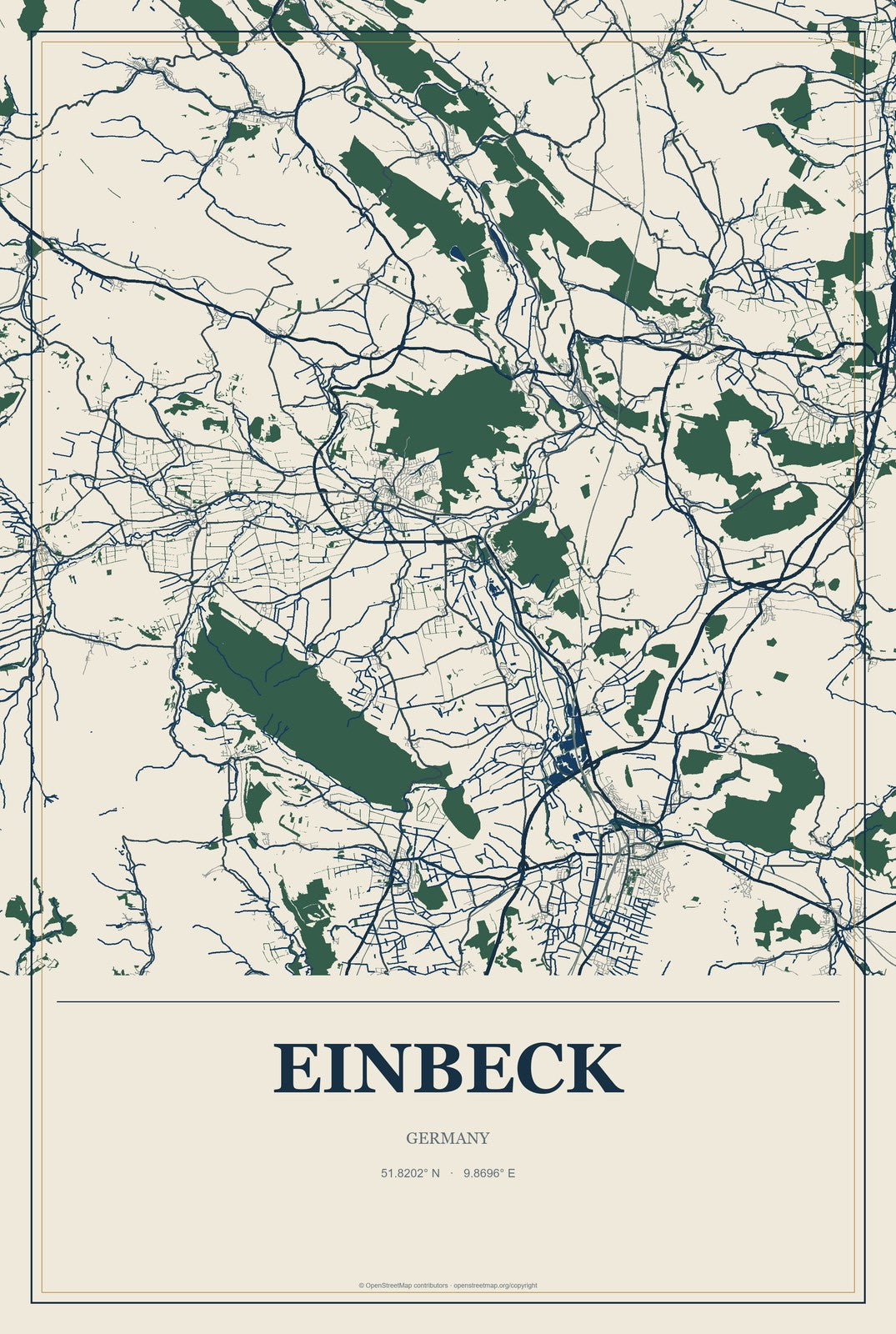 Einbeck, Germany City Map Aluminum Sign in Coastal Cutout style