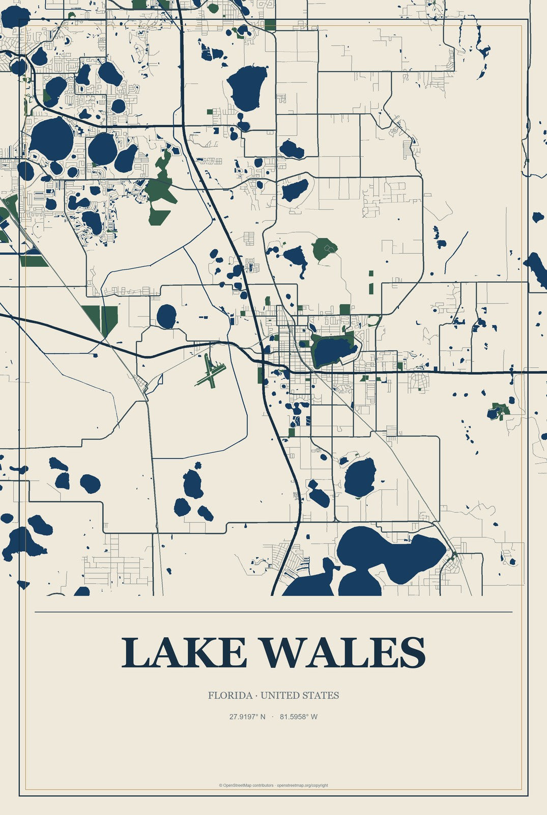 Lake Wales, Florida City Map Aluminum Sign in Coastal Cutout style