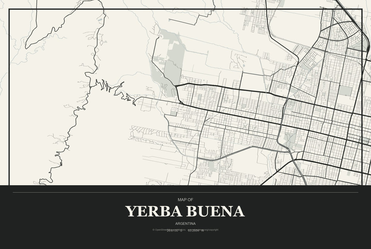 Yerba Buena, Argentina City Map Aluminum Sign in Museum Plaque style