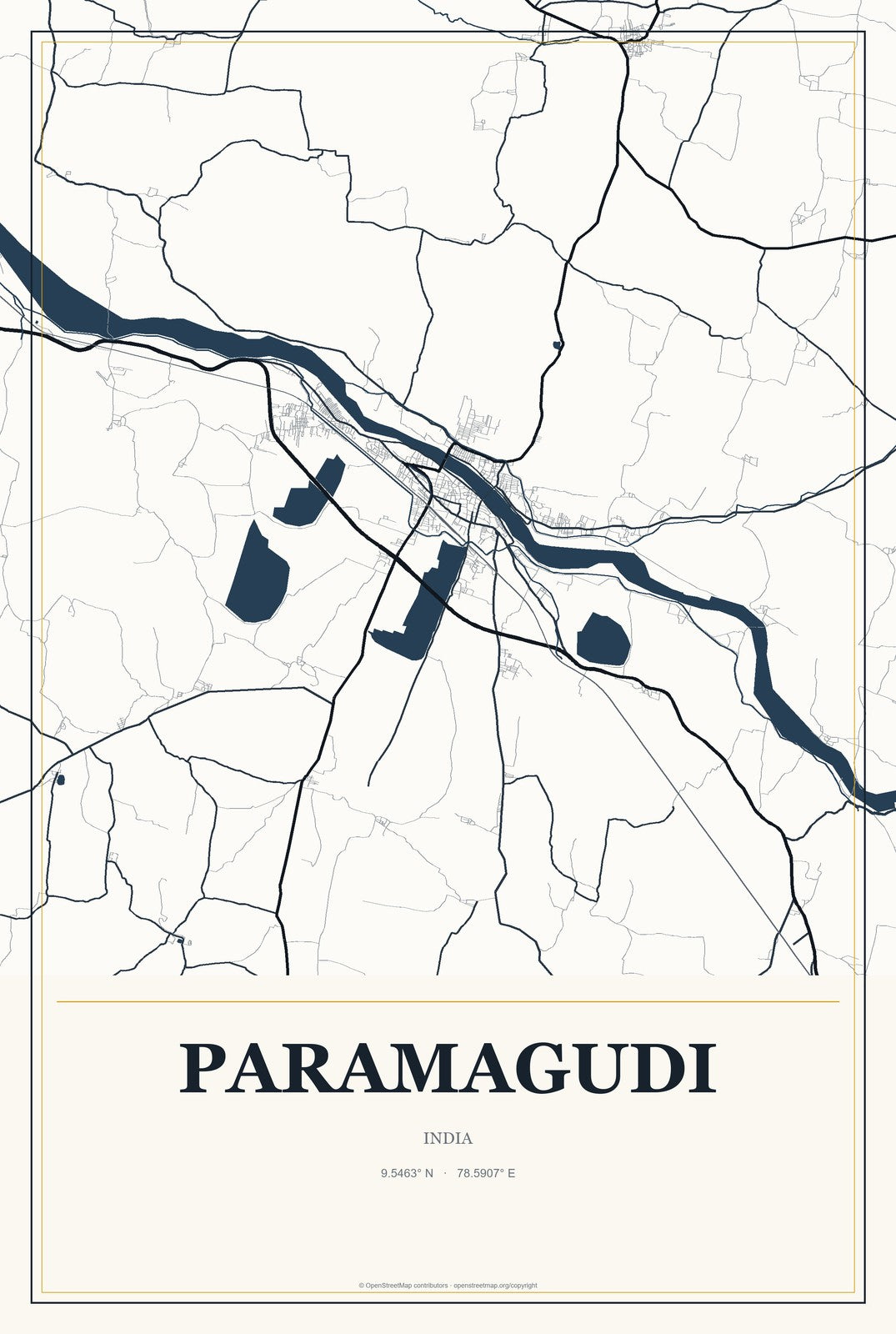 Paramagudi, India City Map Aluminum Sign in Citrine Modern style