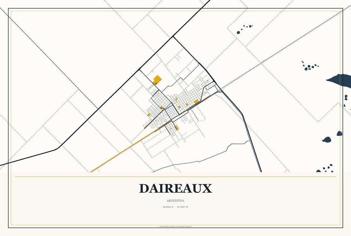 Daireaux, Argentina City Map Aluminum Sign in Citrine Modern style