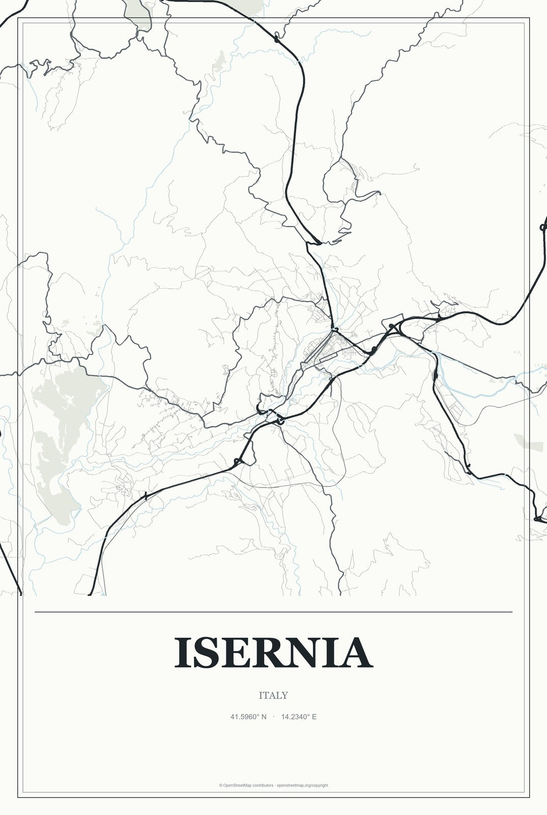 Isernia, Italy City Map Aluminum Sign in Gallery Air style