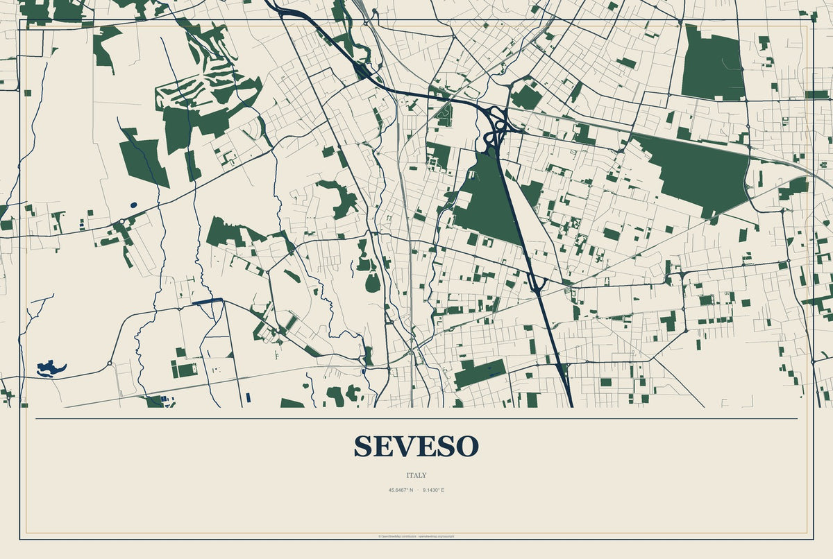 Seveso, Italy City Map Aluminum Sign in Coastal Cutout style