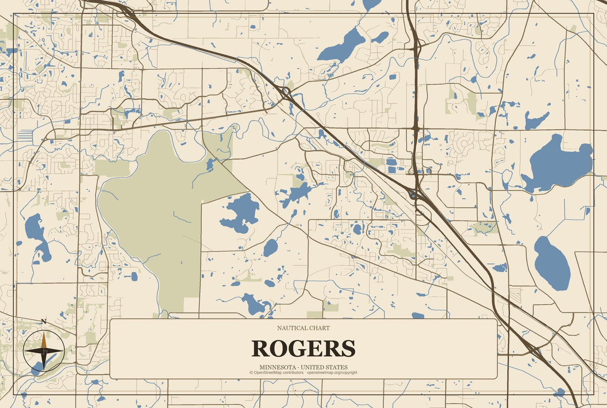 Rogers, Minnesota City Map Aluminum Sign in Heritage Nautical style