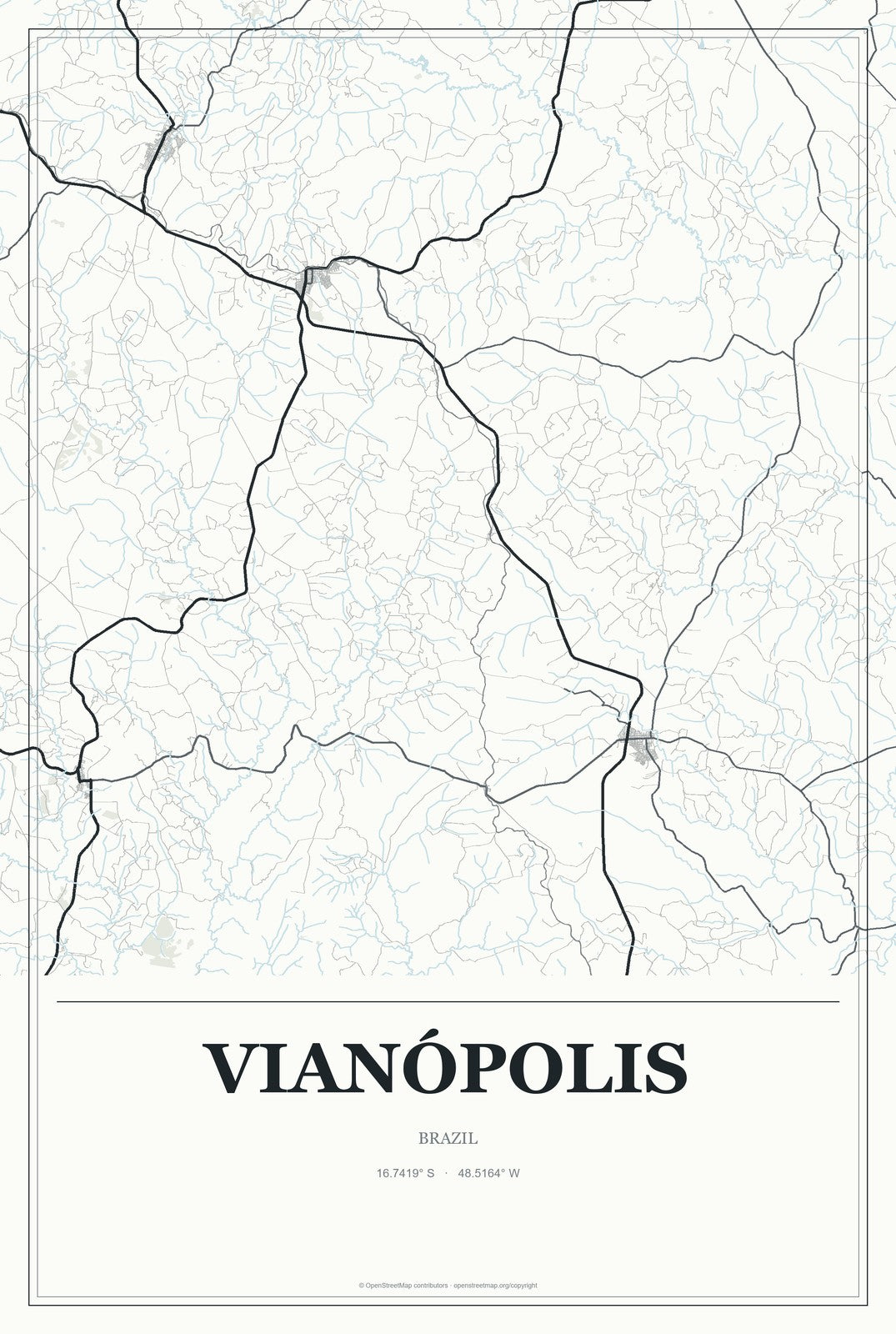 Vianópolis, Brazil City Map Aluminum Sign in Gallery Air style