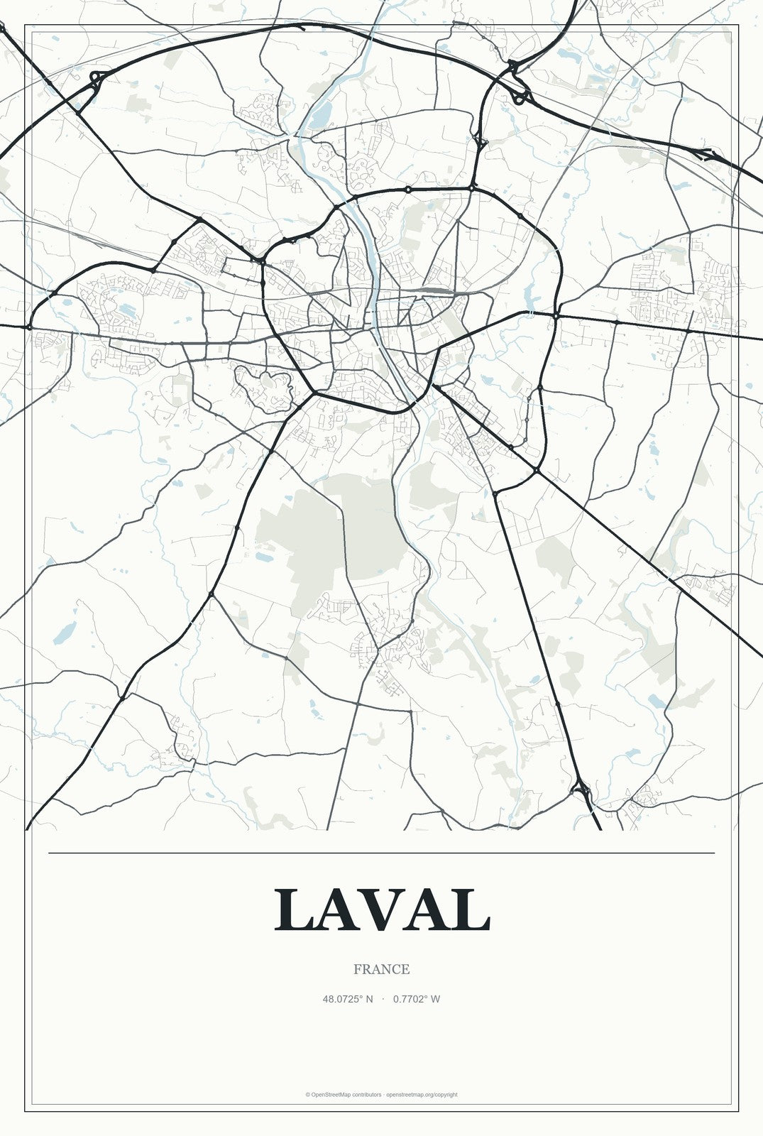 Laval, France City Map Aluminum Sign in Gallery Air style