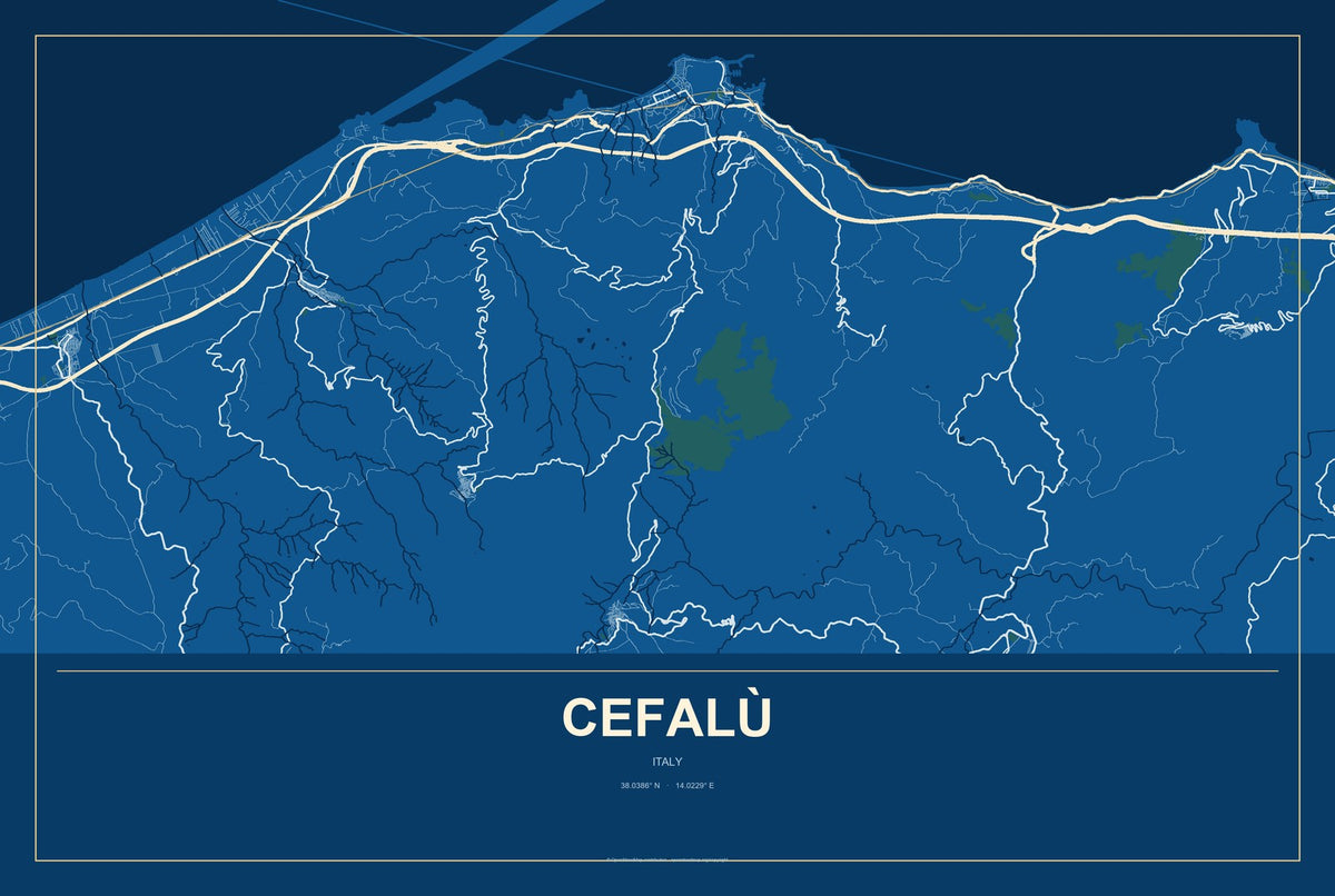 Cefalù, Italy City Map Aluminum Sign in Harbor Cobalt style