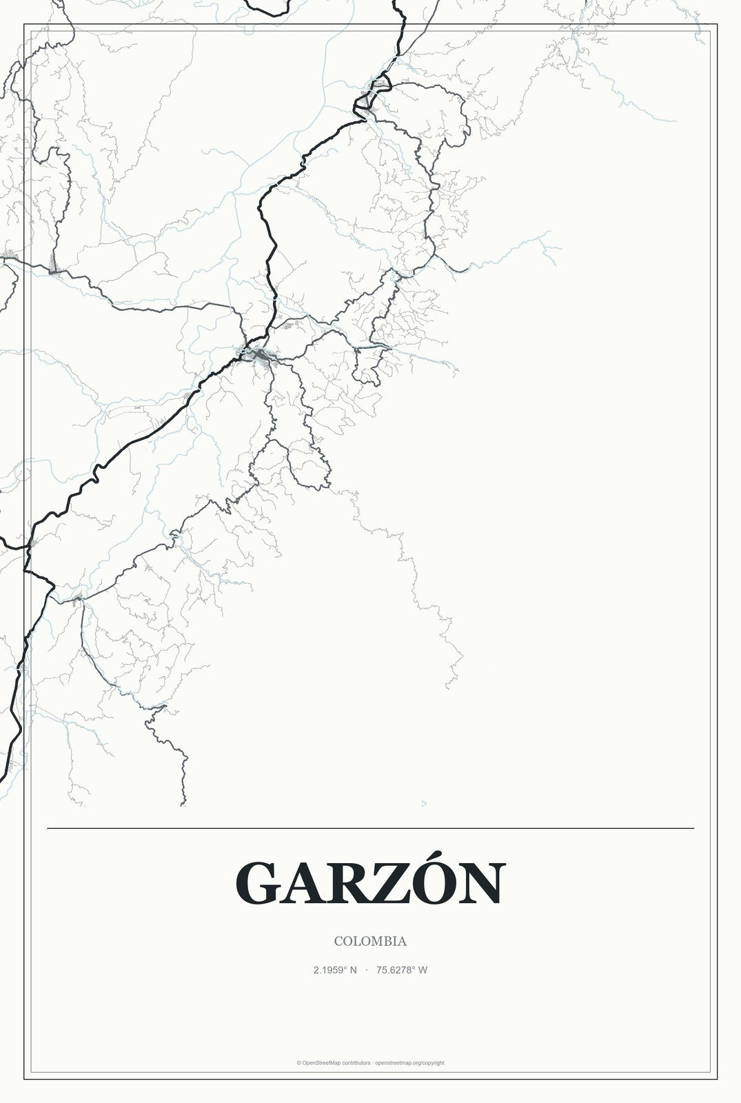 Garzón, Colombia City Map Aluminum Sign in Gallery Air style
