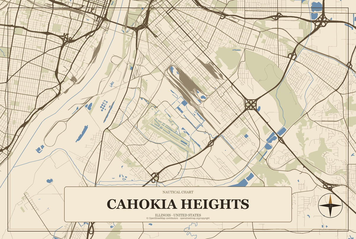 Cahokia Heights, Illinois City Map Aluminum Sign in Heritage Nautical style