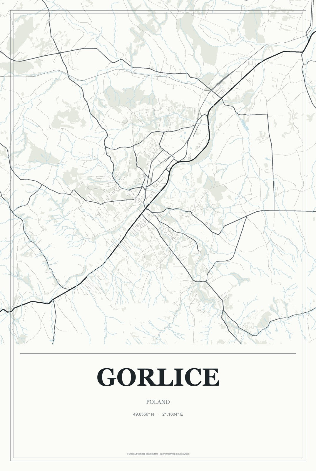 Gorlice, Poland City Map Aluminum Sign in Gallery Air style