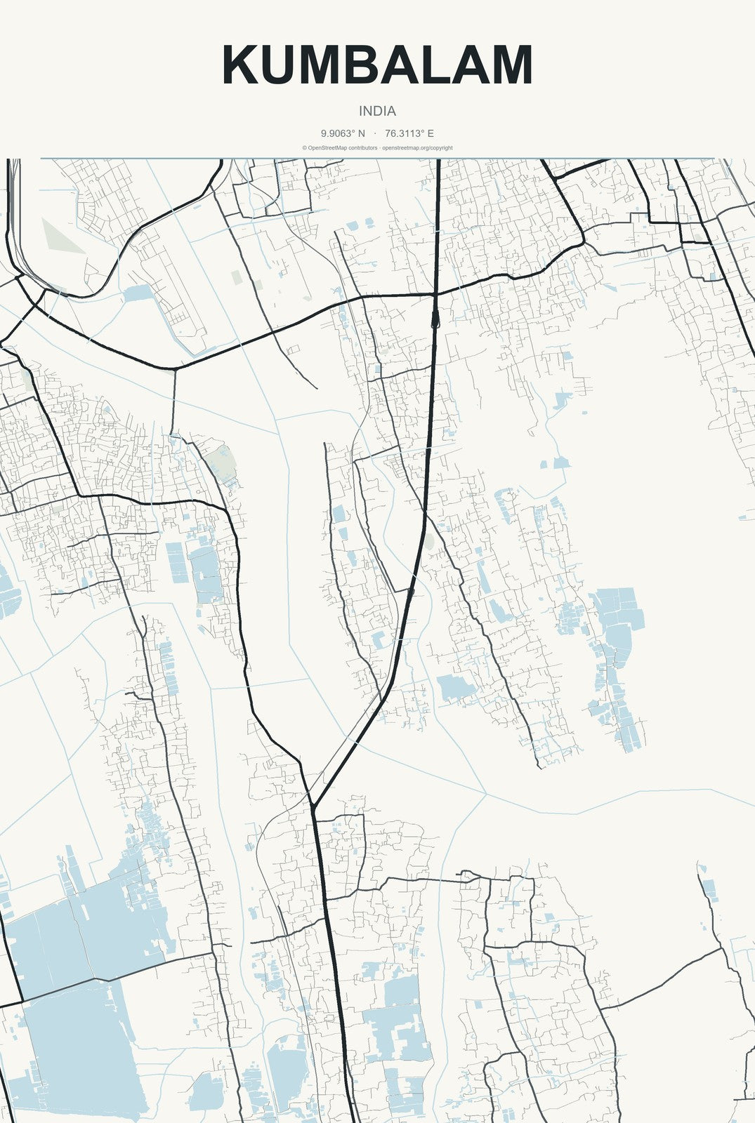 Kumbalam, India City Map Aluminum Sign in Headline Atlas style