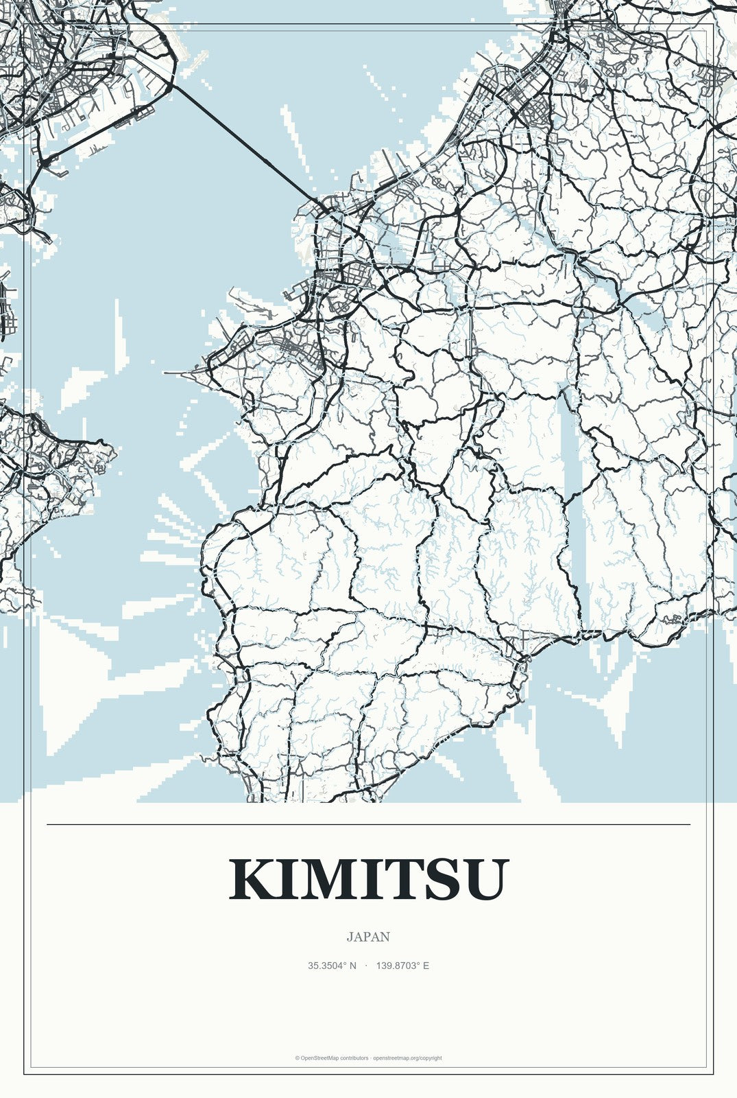 Kimitsu, Japan City Map Aluminum Sign in Gallery Air style