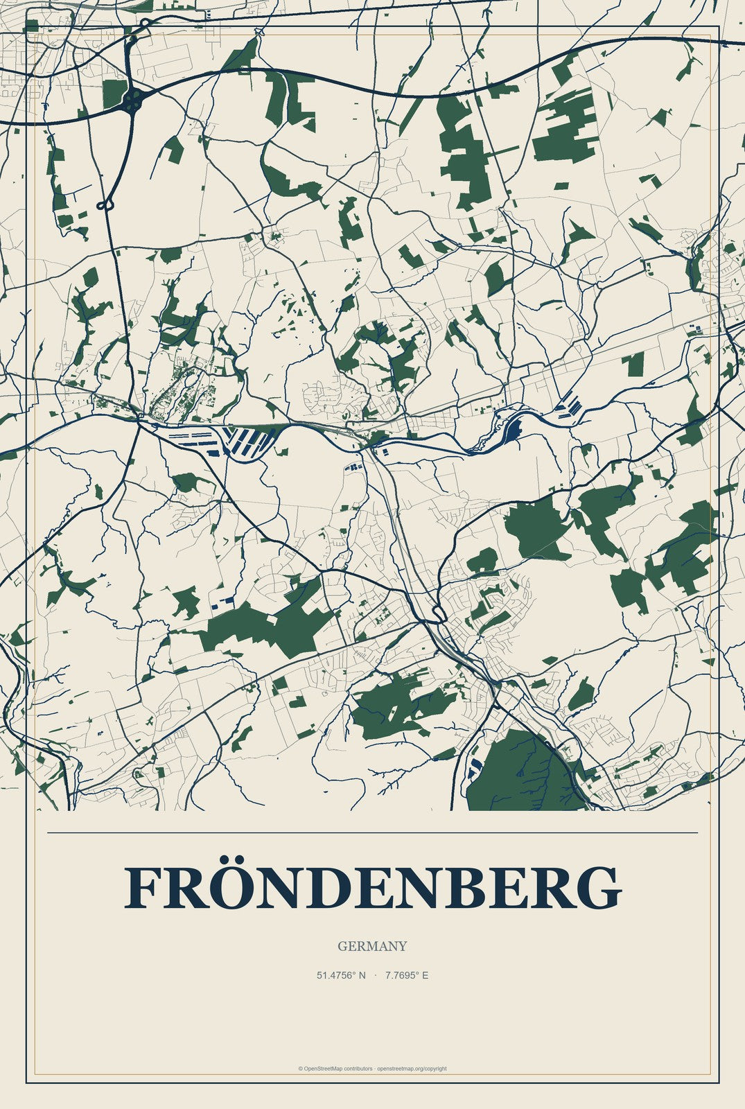 Fröndenberg, Germany City Map Aluminum Sign in Coastal Cutout style