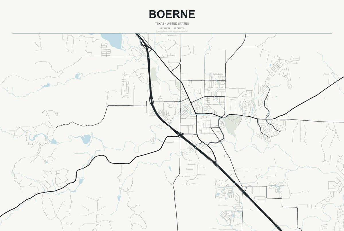 Boerne, Texas City Map Aluminum Sign in Headline Atlas style