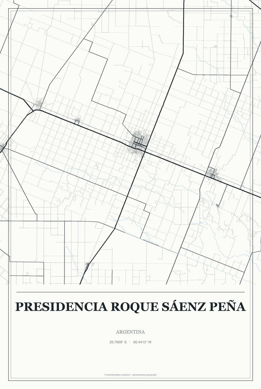 Presidencia Roque Sáenz Peña, Argentina City Map Aluminum Sign in Gallery Air style